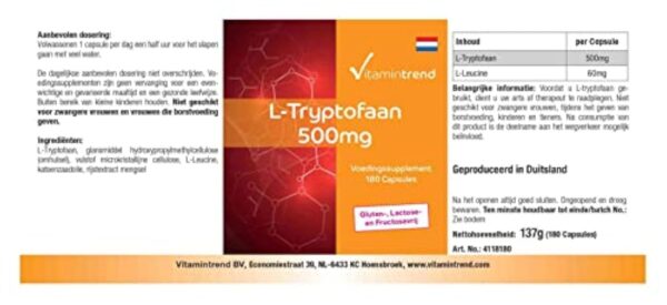 L-Tryptophane 500 mg – 180 gélules – Végétalien – Lot de 6 mois | Vitamintrend® – Image 8