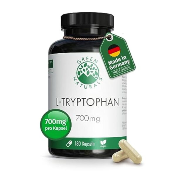 L-tryptophane | Hautement dosé : 700 mg par capsule | 180 gélules | 6 mois de réserve | Végétalien & sans additifs | Green Naturals®