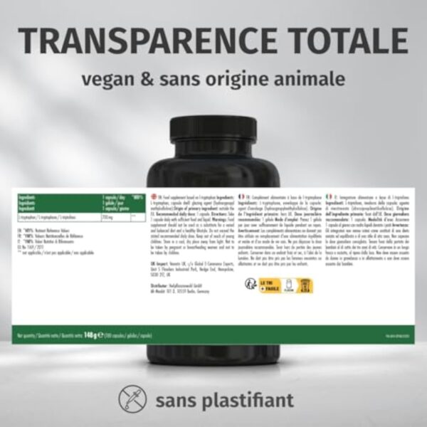 L-tryptophane | Hautement dosé : 700 mg par capsule | 180 gélules | 6 mois de réserve | Végétalien & sans additifs | Green Naturals® – Image 7