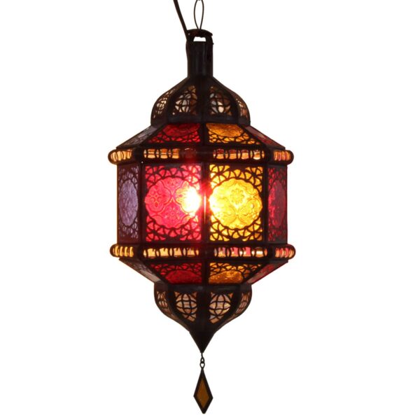 Lampe á suspension orientale Marocaine artisanat en provenance du Maroc Lanterne Trombia multicolores Hauteur (avec suspension): 38 cm Diamètre: 18 cm L1238 – Image 3