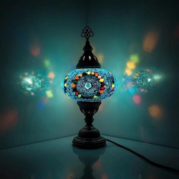 Lampe en mosaïque - Lampe orientale - Lampe turque - Lampe de table - Lampe marocaine - Diamètre : 12 cm - Hauteur : 34 cm - Fabriquée à la main - Authentique - Bleu