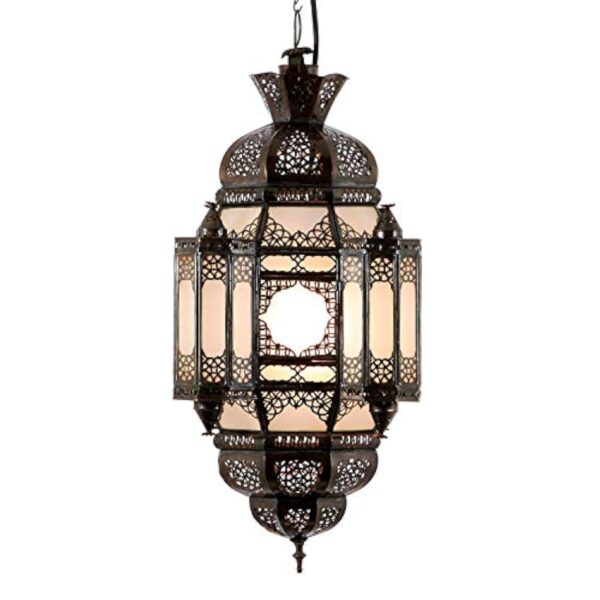 Lampe marocaine Lamia fait main á Marrakech Lampe á Suspension en métal et verre sablé Hauteur 60 cm Diamètre 26 cm Casa Moro L1361 – Image 3