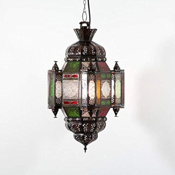 Lampe orientale marocaine à suspendre Moula Maurice Multi Hauteur 60 cm Ø 26 cm en métal et verre artisanat de Marrakech Casa Moro L1357