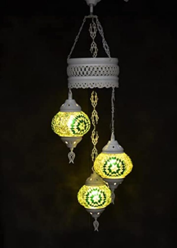 Lampe orientale - 3 boules vertes - Chandelier mosaïque – Image 2