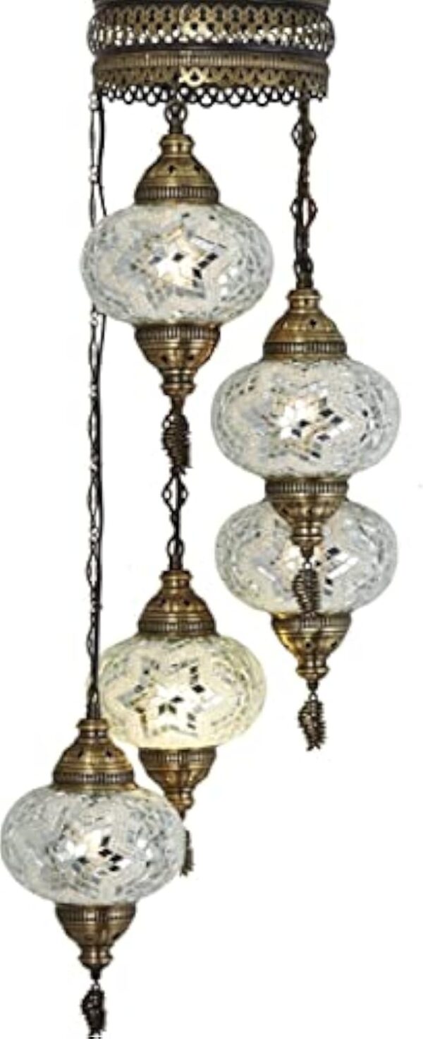 Lampe orientale blanche 5 balles en verre - Chandelier mosaïque – Image 3