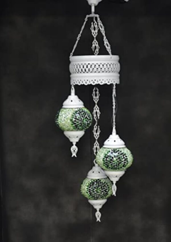 Lampe orientale - 3 boules vertes - Chandelier mosaïque – Image 3