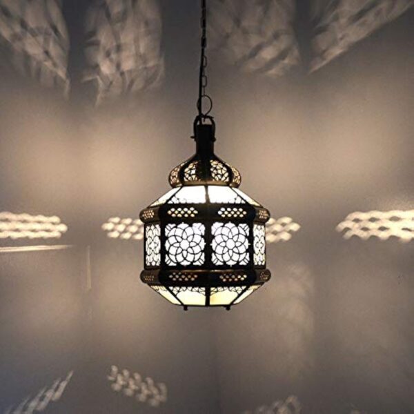 Lampe orientale en verre - Blanc - Hauteur : 35 cm - Style vintage - Design marocain arabe, oriental - 100 % fait main – Image 3