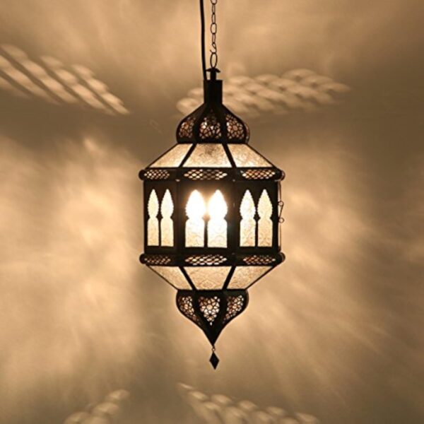 Lampe suspendue orientale Marocain Véritable artisanat en provenance du Maroc comme en 1001 nuit Lanterne "Biban blanc" Hauteur (avec suspension): 50 cm Diamètre: 28 cm | Casa Moro L1234