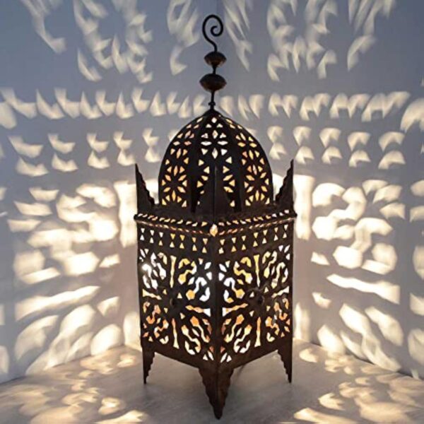 Lanterne orientale en fer forgé à la main - 50 x 18 cm - Marron foncé galvanisé - Design marocain - Lampe sur pied pour l'intérieur ou l'extérieur - 300301 – Image 3