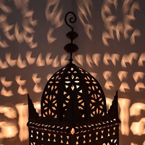 Lanterne orientale en fer forgé à la main - 50 x 18 cm - Marron foncé galvanisé - Design marocain - Lampe sur pied pour l'intérieur ou l'extérieur - 300301 – Image 4