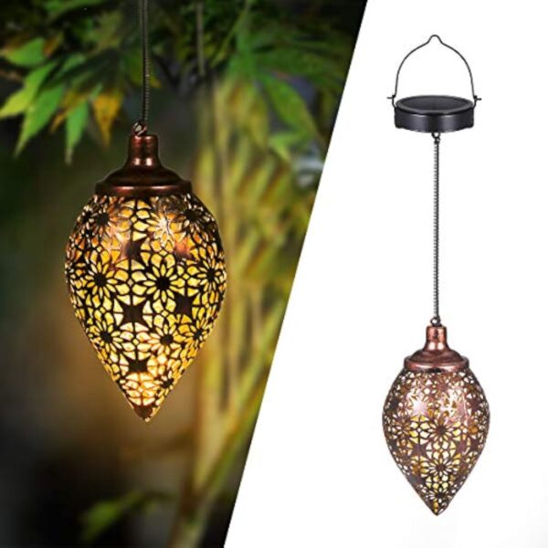 Marocaine Métal Lanterne Solaire Exterieur Jardin, Görvitor IP44 étanche Lampe Solaire Exterieur Jardin, Orientale Lumiere Solaire Exterieur Suspendue Jardin Terrasse Chemin Deco Decorative Cadeau