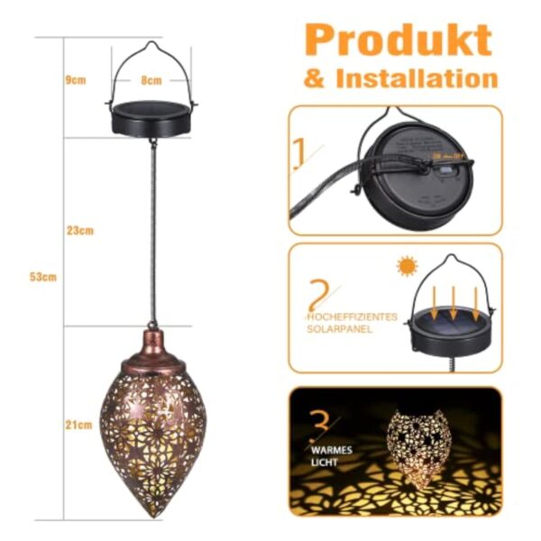 Marocaine Métal Lanterne Solaire Exterieur Jardin, Görvitor IP44 étanche Lampe Solaire Exterieur Jardin, Orientale Lumiere Solaire Exterieur Suspendue Jardin Terrasse Chemin Deco Decorative Cadeau – Image 8