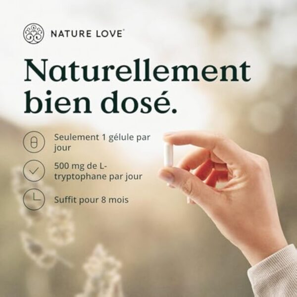 NATURE LOVE® L-tryptophane - 240 gélules - hautement dosé avec 500mg par gélule - végane, contrôlé en laboratoire et produit en Allemagne - sans additifs inutiles – Image 5