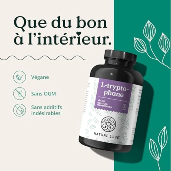 NATURE LOVE® L-tryptophane - 240 gélules - hautement dosé avec 500mg par gélule - végane, contrôlé en laboratoire et produit en Allemagne - sans additifs inutiles – Image 6