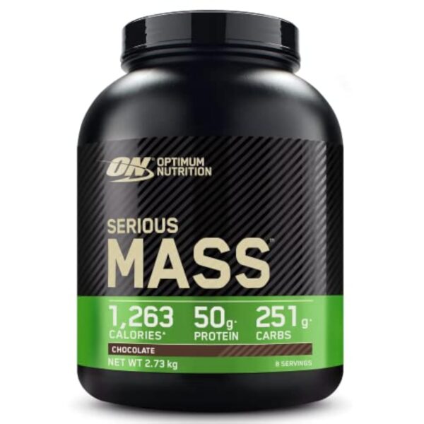 Optimum Nutrition Serious Mass Poudre de Protéine Gain de Masse Hautement Calorique avec 25 Vitamines et Minéraux, Créatine Monohydrate et Glutamine, Saveur Chocolat, 8 Portions, 2.73 kg