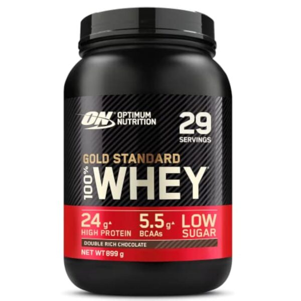 Optimum Nutrition Gold Standard 100% Whey, Poudre de Protéines pour Construction et Récupération Musculaire, avec Glutamine et Acides Aminés BCAA Naturels, Double Chocolat, 29 Portions, 899 g