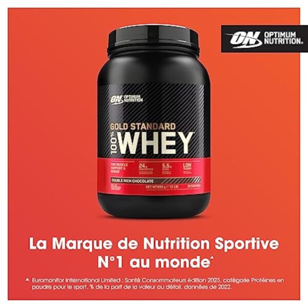 Optimum Nutrition Gold Standard 100% Whey, Poudre de Protéines pour Construction et Récupération Musculaire, avec Glutamine et Acides Aminés BCAA Naturels, Double Chocolat, 29 Portions, 899 g – Image 3