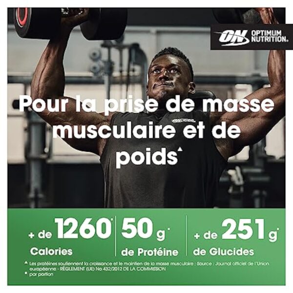 Optimum Nutrition Serious Mass Poudre de Protéine Gain de Masse Hautement Calorique avec 25 Vitamines et Minéraux, Créatine Monohydrate et Glutamine, Saveur Vanille, 8 Portions, 2.73 kg – Image 4