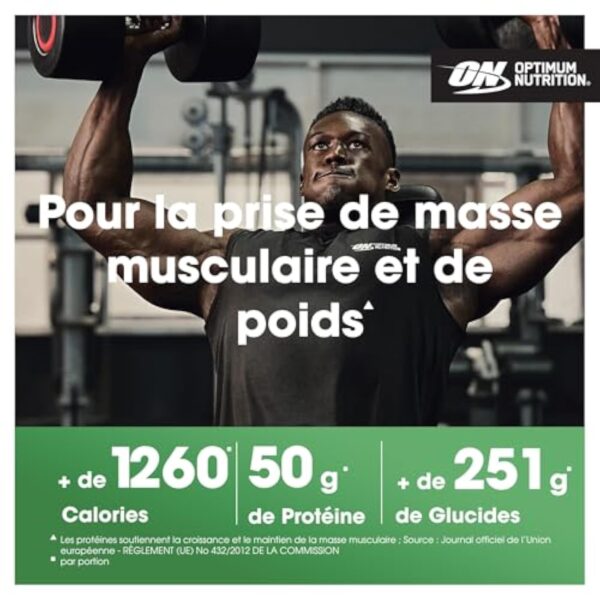 Optimum Nutrition Serious Mass Poudre de Protéine Gain de Masse Hautement Calorique avec 25 Vitamines et Minéraux, Créatine Monohydrate et Glutamine, Saveur Chocolat, 8 Portions, 2.73 kg – Image 4