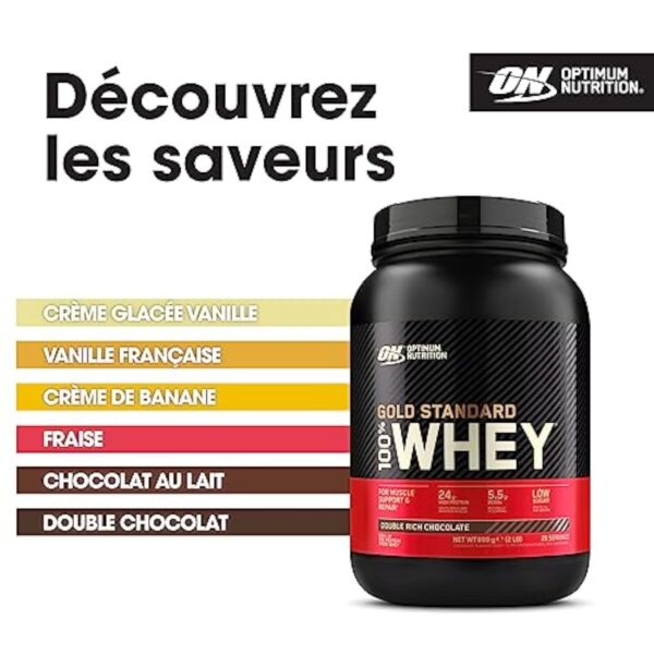 Optimum Nutrition Gold Standard 100% Whey, Poudre de Protéines pour Construction et Récupération Musculaire, avec Glutamine et Acides Aminés BCAA Naturels, Double Chocolat, 29 Portions, 899 g – Image 6