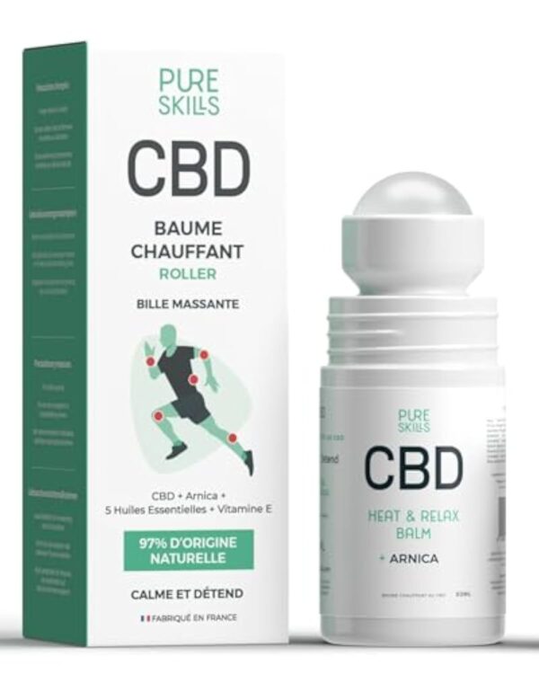 PURESKILLS | Crème chauffante CBD + Arnica | 5 Huiles Essentielles + Vitamine E - Crème CBD et Arnica | Calme et Déténd, Crème CBD, Crème de chanvre - Fabriqué en France, Qualité Supérieure