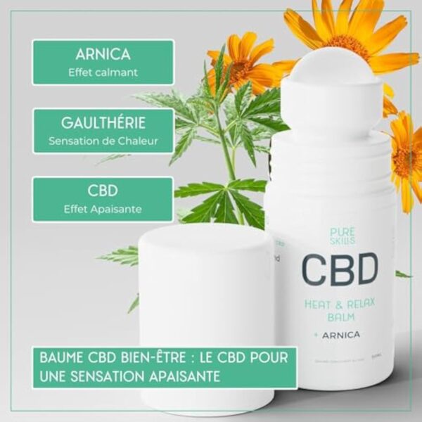 PURESKILLS | Crème chauffante CBD + Arnica | 5 Huiles Essentielles + Vitamine E - Crème CBD et Arnica | Calme et Déténd, Crème CBD, Crème de chanvre - Fabriqué en France, Qualité Supérieure – Image 3