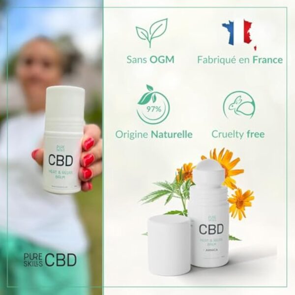 PURESKILLS | Crème chauffante CBD + Arnica | 5 Huiles Essentielles + Vitamine E - Crème CBD et Arnica | Calme et Déténd, Crème CBD, Crème de chanvre - Fabriqué en France, Qualité Supérieure – Image 8