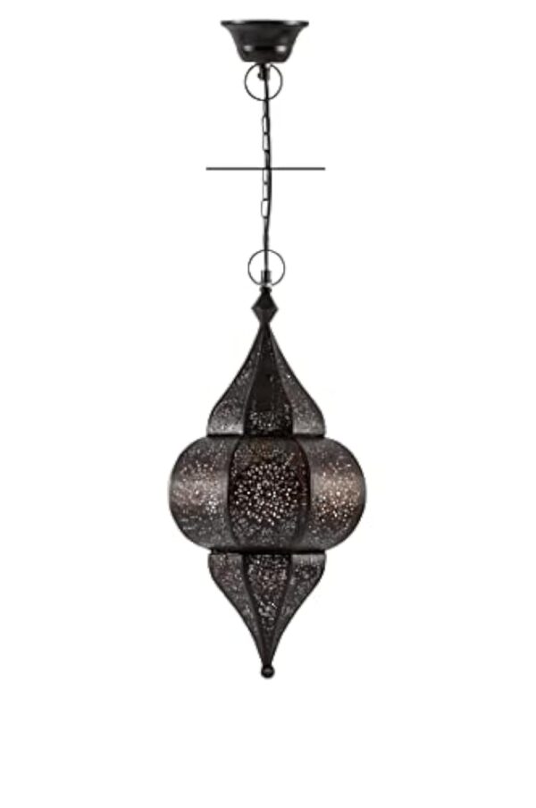 Plafonnier indien oriental Lunar Noir 40cm E27 Douille | Plafonnier Lustre de Salon marocain oriental | Lanterne électrique indienne Vintage design décoration de maison orientale arabe – Image 6