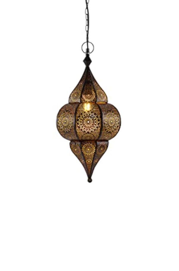 Plafonnier indien oriental Lunar Noir 40cm E27 Douille | Plafonnier Lustre de Salon marocain oriental | Lanterne électrique indienne Vintage design décoration de maison orientale arabe – Image 7