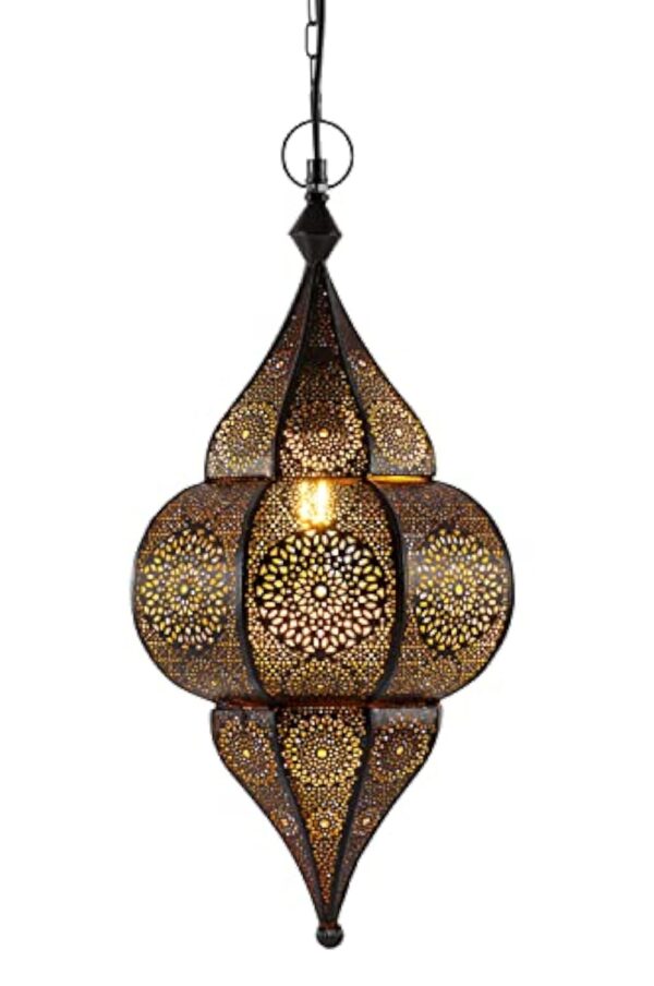 Plafonnier indien oriental Lunar Noir 40cm E27 Douille | Plafonnier Lustre de Salon marocain oriental | Lanterne électrique indienne Vintage design décoration de maison orientale arabe – Image 8