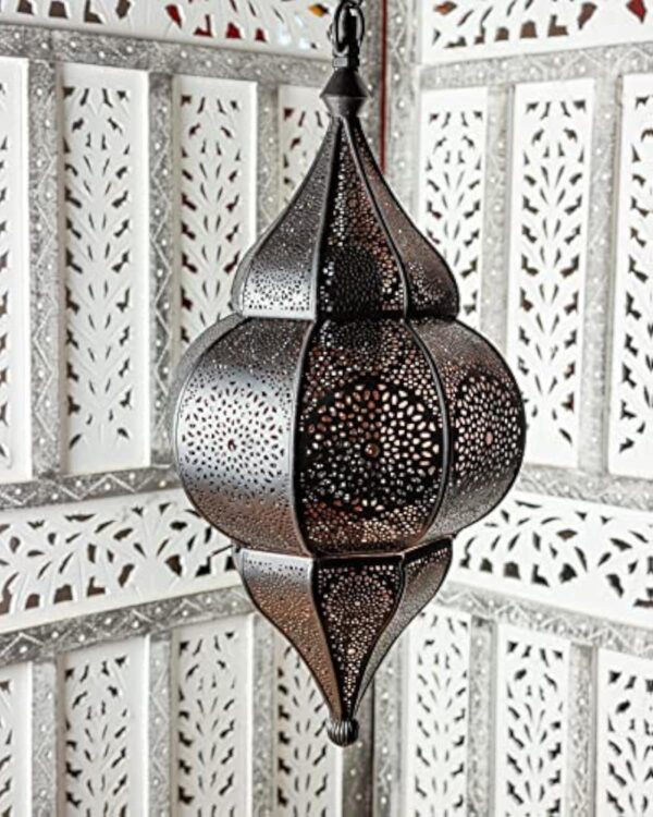 Plafonnier indien oriental Lunar Noir 40cm E27 Douille | Plafonnier Lustre de Salon marocain oriental | Lanterne électrique indienne Vintage design décoration de maison orientale arabe – Image 9