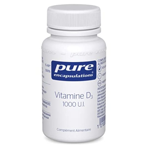 Pure Encapsulations - Vitamine D3 1000 U.I. - Maintien d'une Fonction Normale du Système Immunitaire - Contribue à l'Absorbtion du Calcium - 60 Gélules