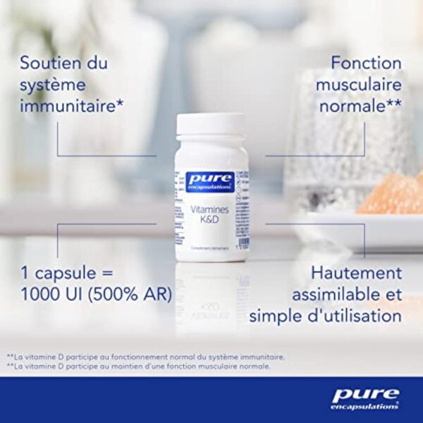 Pure Encapsulations - Vitamine D3 1000 U.I. - Maintien d'une Fonction Normale du Système Immunitaire - Contribue à l'Absorbtion du Calcium - 60 Gélules – Image 4