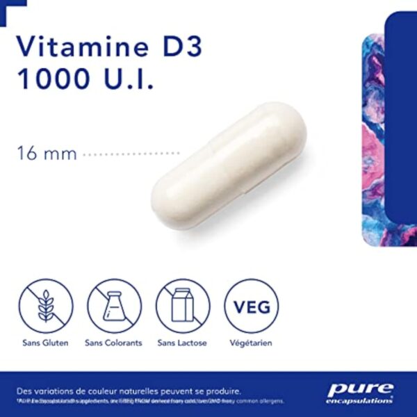 Pure Encapsulations - Vitamine D3 1000 U.I. - Maintien d'une Fonction Normale du Système Immunitaire - Contribue à l'Absorbtion du Calcium - 60 Gélules – Image 5