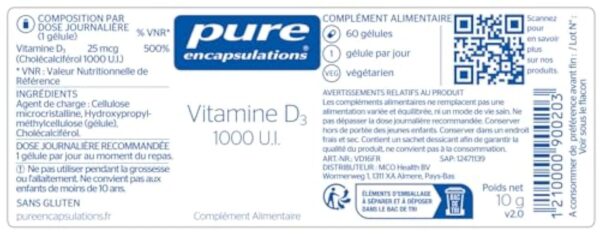 Pure Encapsulations - Vitamine D3 1000 U.I. - Maintien d'une Fonction Normale du Système Immunitaire - Contribue à l'Absorbtion du Calcium - 60 Gélules – Image 10