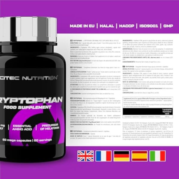 Scitec Nutrition Tryptophan, Complément alimentaire sous forme de mega-gélule à base de L- tryptophane, 60 capsule – Image 6