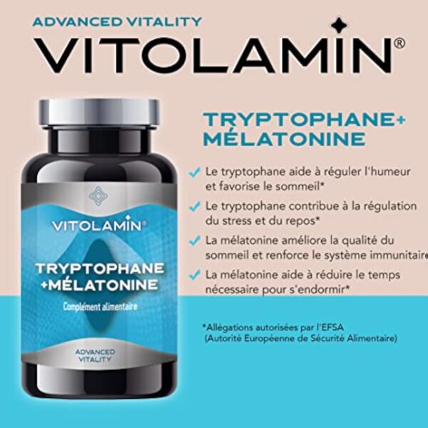 TRYPTOPHANE + MÉLATONINE 120 COMPRIMÉS VÉGÉTARIENS - Aide à réguler l'humeur et favorise le sommeil – Image 3