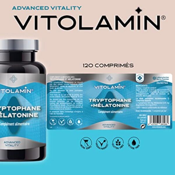 TRYPTOPHANE + MÉLATONINE 120 COMPRIMÉS VÉGÉTARIENS - Aide à réguler l'humeur et favorise le sommeil – Image 5