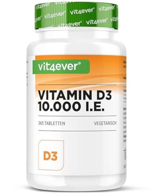 Vitamine D3 10.000 I.E. Depot - 365 Comprimés - Haute Dose - Végétarien - Haute Pureté - 10 Dose Journalière 1000 I.E. par Jour