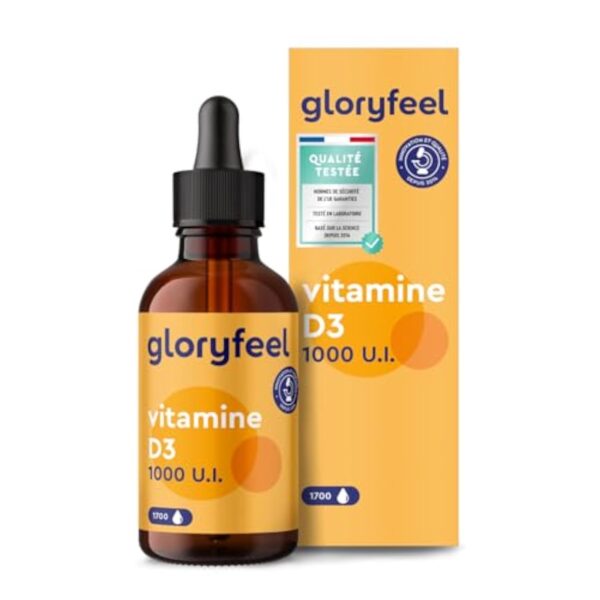 Vitamine D3 1000 U.I. Vitamine D par Goutte, 50 ml (1700 Gouttes), Huile TCM Noix de Coco, Liquide Fortement Dosée, Cholécalciférol pour le Système Immunitaire, Os, Muscles et Dents, 100% Végane