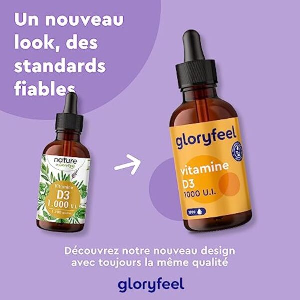 Vitamine D3 1000 U.I. Vitamine D par Goutte, 50 ml (1700 Gouttes), Huile TCM Noix de Coco, Liquide Fortement Dosée, Cholécalciférol pour le Système Immunitaire, Os, Muscles et Dents, 100% Végane – Image 3