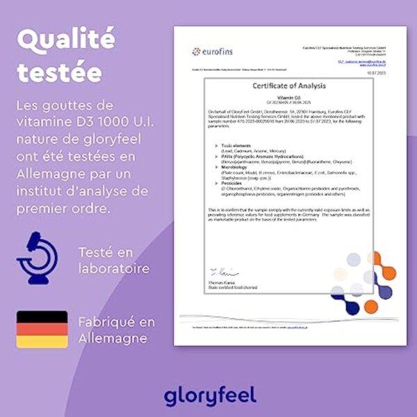 Vitamine D3 1000 U.I. Vitamine D par Goutte, 50 ml (1700 Gouttes), Huile TCM Noix de Coco, Liquide Fortement Dosée, Cholécalciférol pour le Système Immunitaire, Os, Muscles et Dents, 100% Végane – Image 6