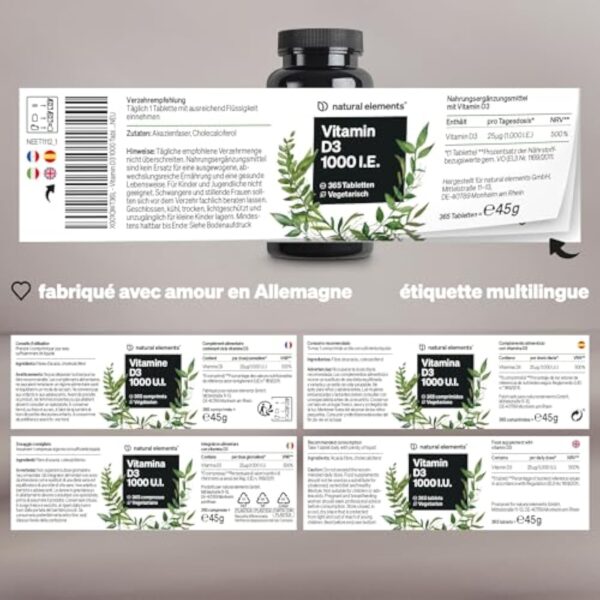 Vitamine D3 1000 U.I. – 365 comprimés en provision annuelle – pour les os et le système immunitaire – Vitamine D – hautement dosé, sans additifs inutiles – contrôlé en laboratoire – Image 6