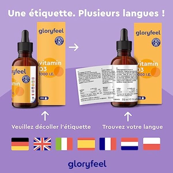 Vitamine D3 1000 U.I. Vitamine D par Goutte, 50 ml (1700 Gouttes), Huile TCM Noix de Coco, Liquide Fortement Dosée, Cholécalciférol pour le Système Immunitaire, Os, Muscles et Dents, 100% Végane – Image 7