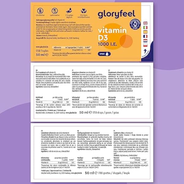 Vitamine D3 1000 U.I. Vitamine D par Goutte, 50 ml (1700 Gouttes), Huile TCM Noix de Coco, Liquide Fortement Dosée, Cholécalciférol pour le Système Immunitaire, Os, Muscles et Dents, 100% Végane – Image 10