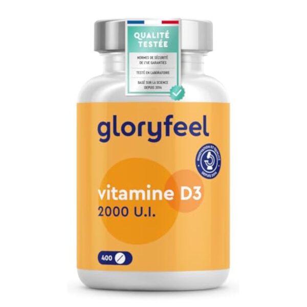 Vitamine D3 2000 UI, 400 Comprimés, 100% Cholécalciférol Pure, 1 Comprimé par Jour, Vitamine D Hautement Dosée, Cure d'un An, Soutient la Santé des Os, Muscles et Dents*, Sans Additifs