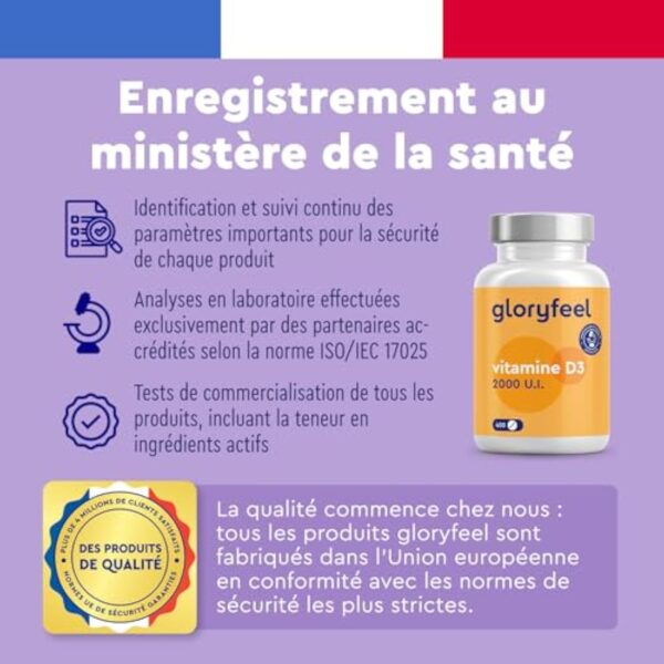 Vitamine D3 2000 UI, 400 Comprimés, 100% Cholécalciférol Pure, 1 Comprimé par Jour, Vitamine D Hautement Dosée, Cure d'un An, Soutient la Santé des Os, Muscles et Dents*, Sans Additifs – Image 3