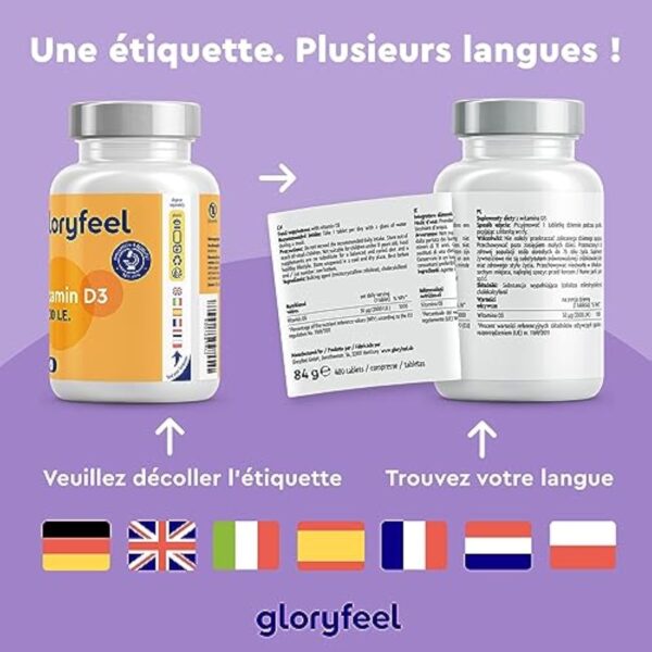 Vitamine D3 2000 UI, 400 Comprimés, 100% Cholécalciférol Pure, 1 Comprimé par Jour, Vitamine D Hautement Dosée, Cure d'un An, Soutient la Santé des Os, Muscles et Dents*, Sans Additifs – Image 7