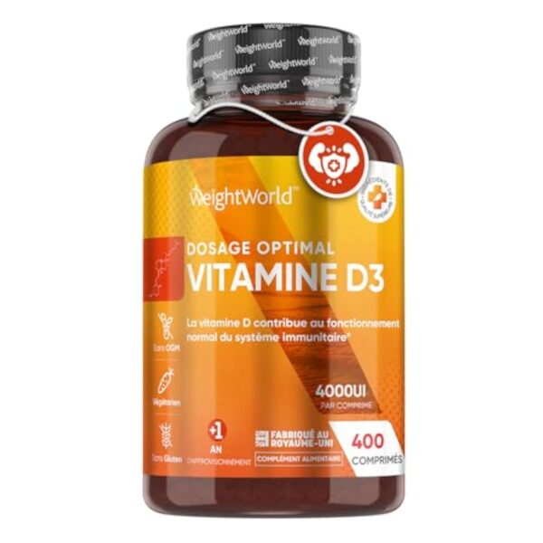 Vitamine D3 4000 ui - 400 Micro Comprimés Pour 1 An - Vitamine D3 Pour Immunité, les Os, Dents, Muscles, Forte Absorption Calcium - Vit D Cholécalciférol, Végétarien - 1 Comprimé Tous Les 2 Jours