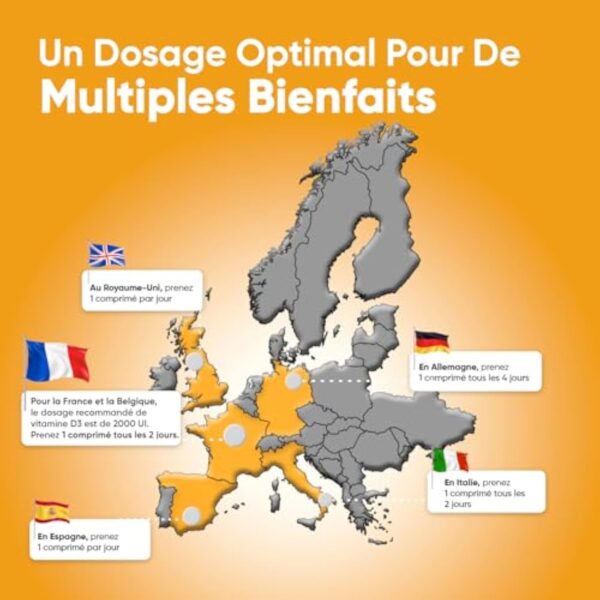 Vitamine D3 4000 ui - 400 Micro Comprimés Pour 1 An - Vitamine D3 Pour Immunité, les Os, Dents, Muscles, Forte Absorption Calcium - Vit D Cholécalciférol, Végétarien - 1 Comprimé Tous Les 2 Jours – Image 5